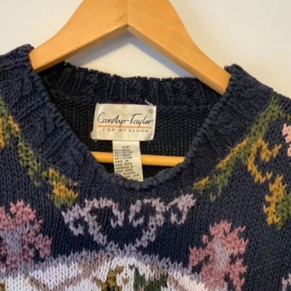 Vintage Carolyn Taylor Cotton blend Embroidered Sweater  oversized blue S - Picture 3 of 5